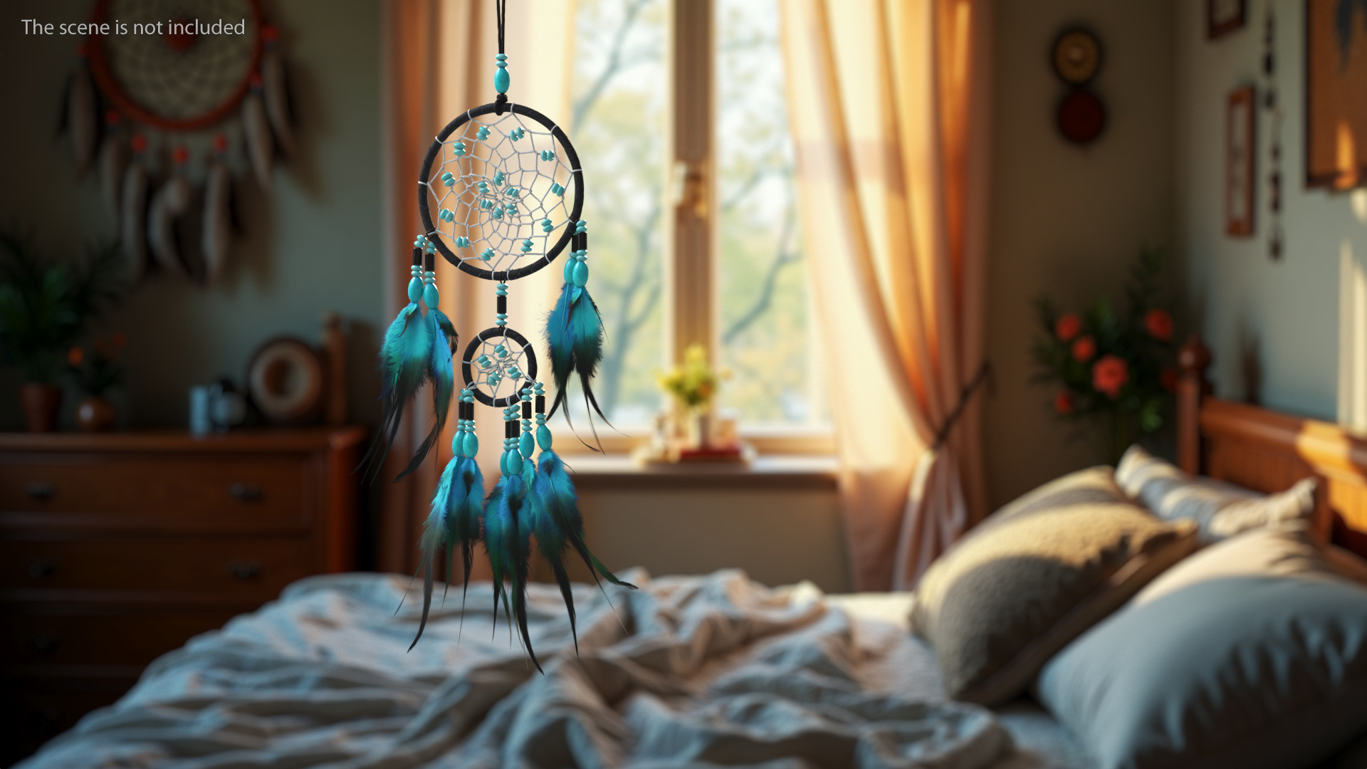 Small Dreamcatcher with Blue Feathers 3D