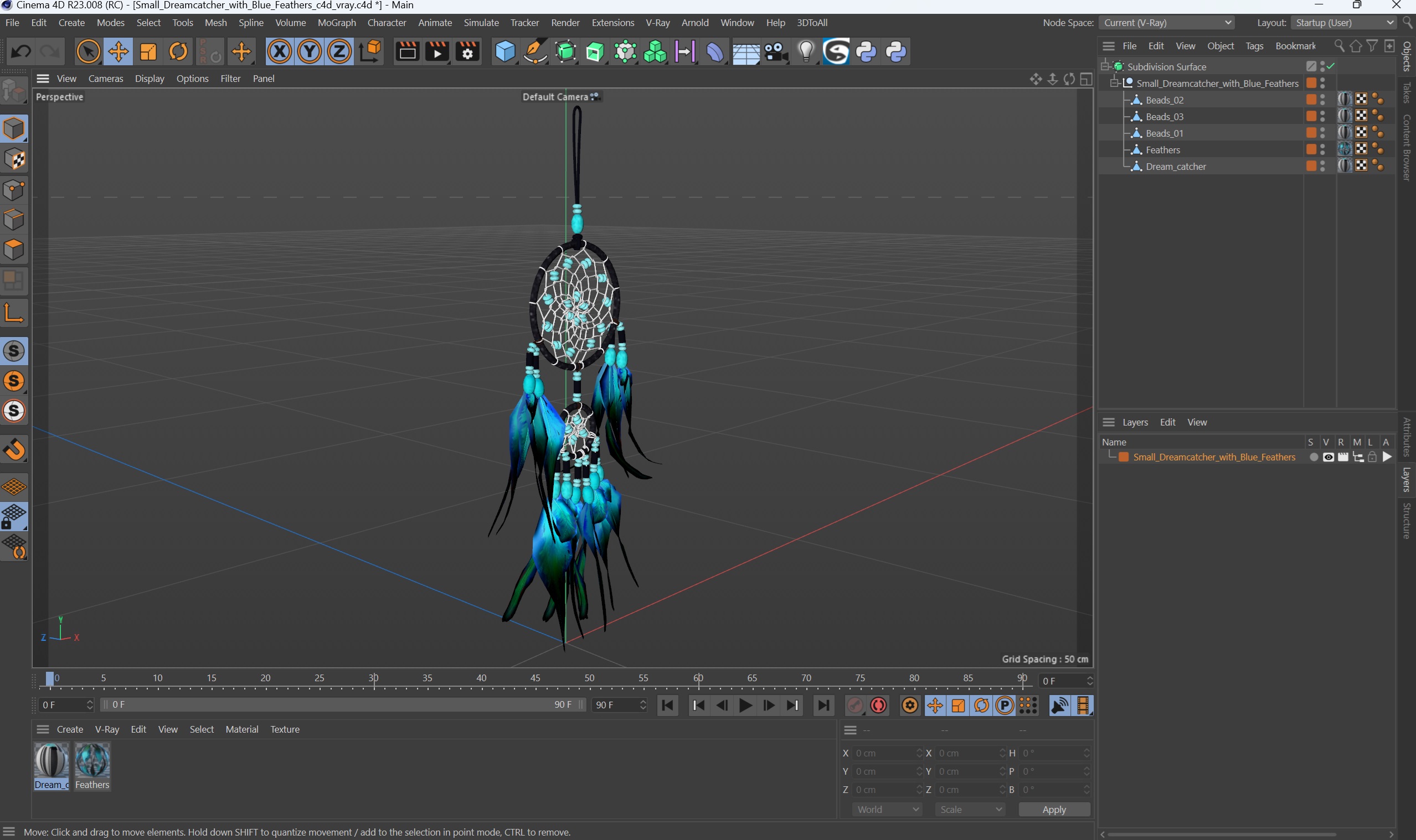 Small Dreamcatcher with Blue Feathers 3D