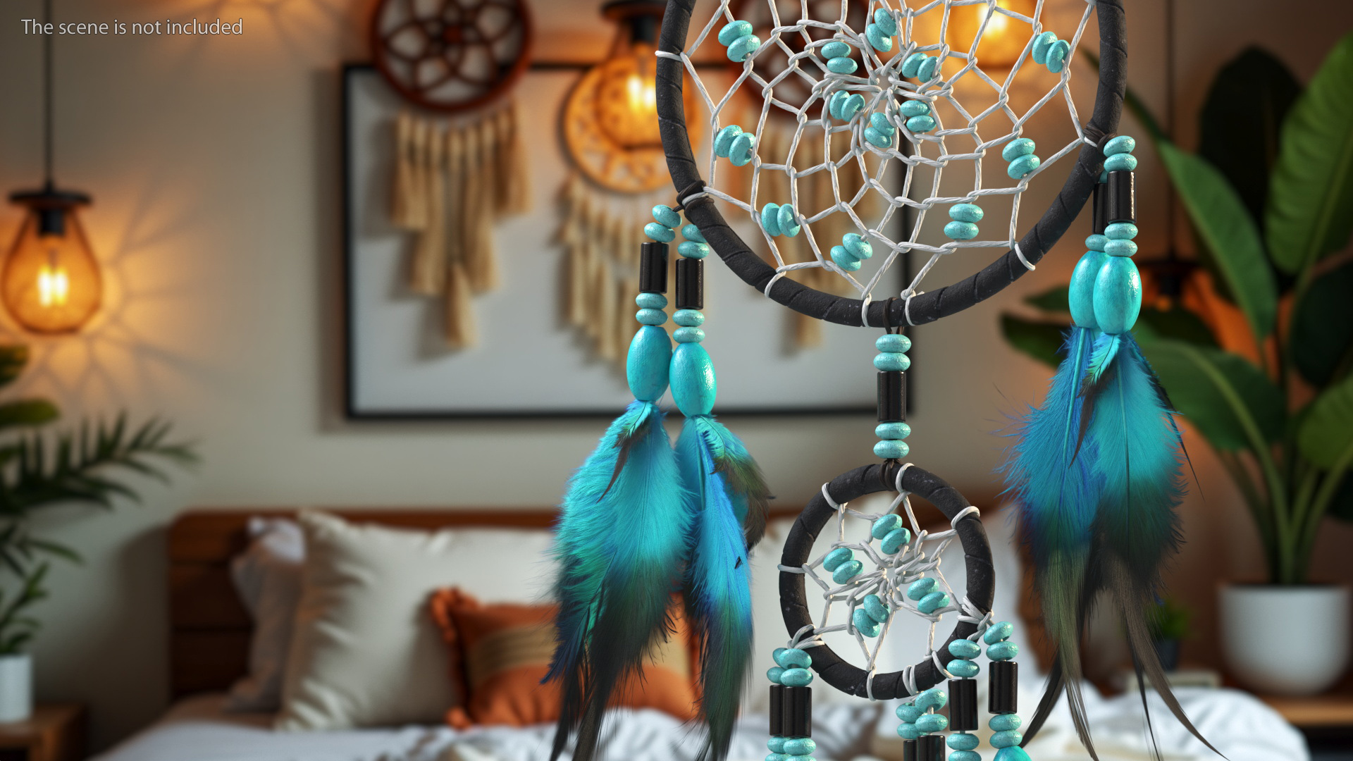 Small Dreamcatcher with Blue Feathers 3D