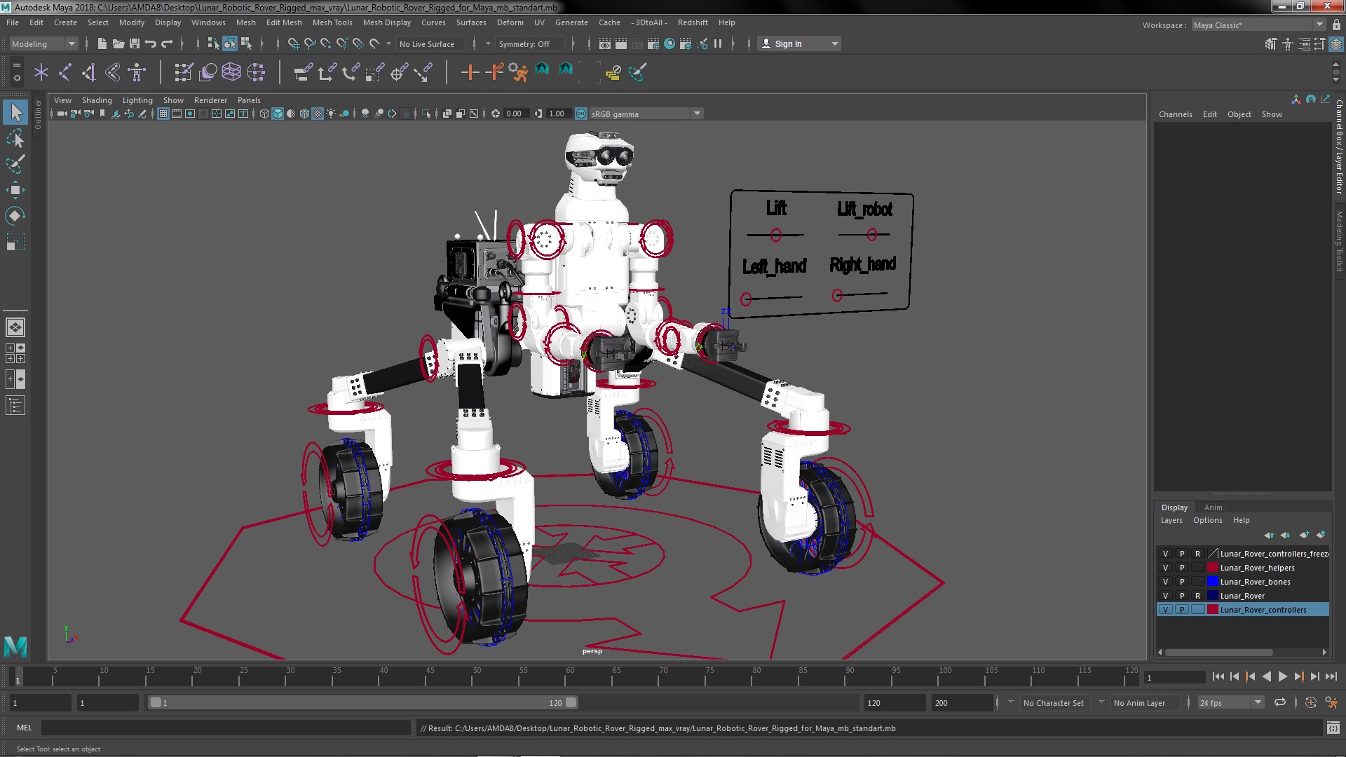 3D model Lunar Robotic Rover Rigged for Maya