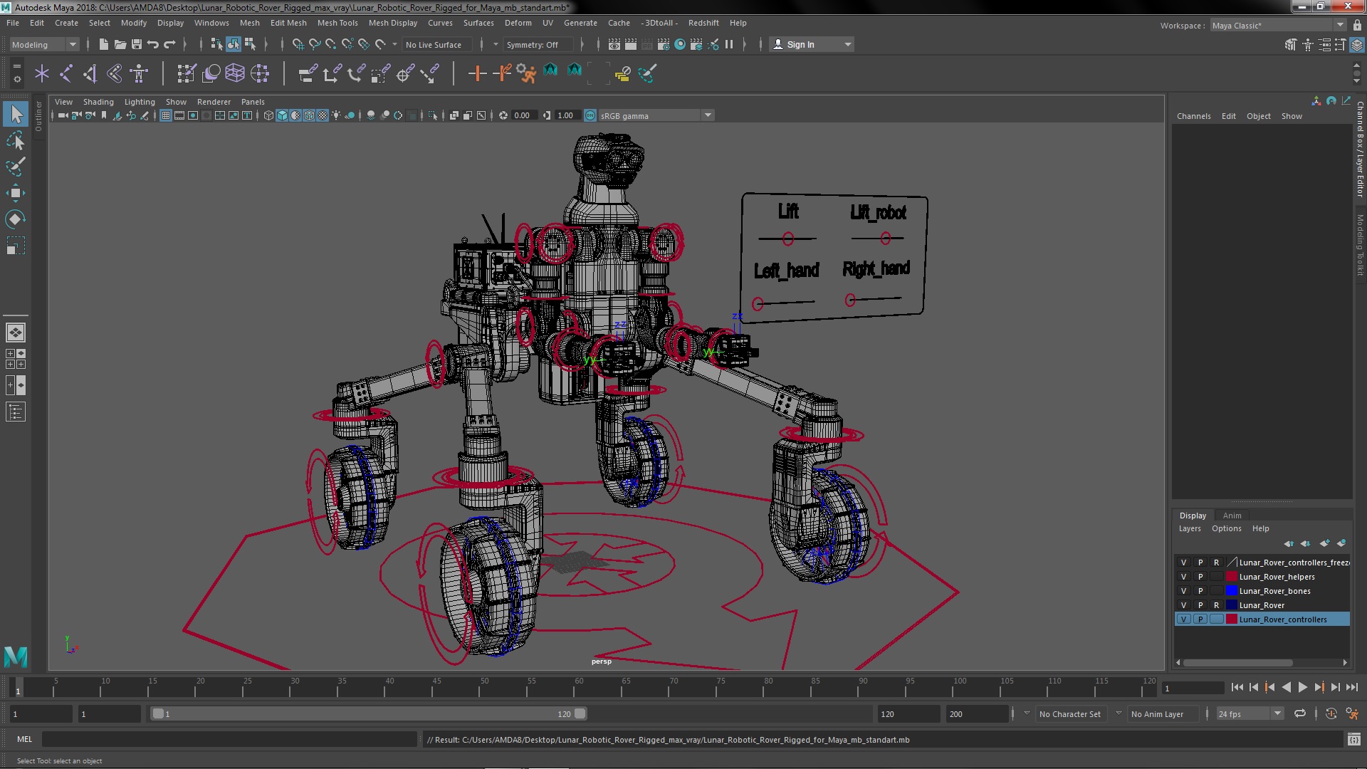 3D model Lunar Robotic Rover Rigged for Maya