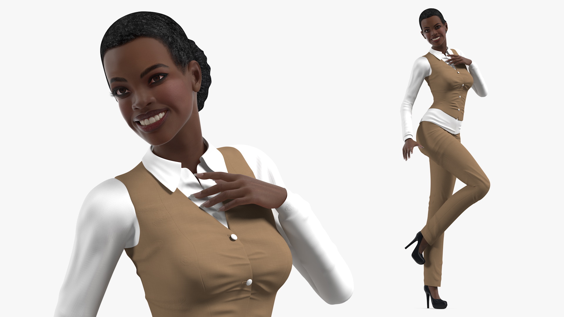 Dark Skin Business Style Woman Rigged 3D