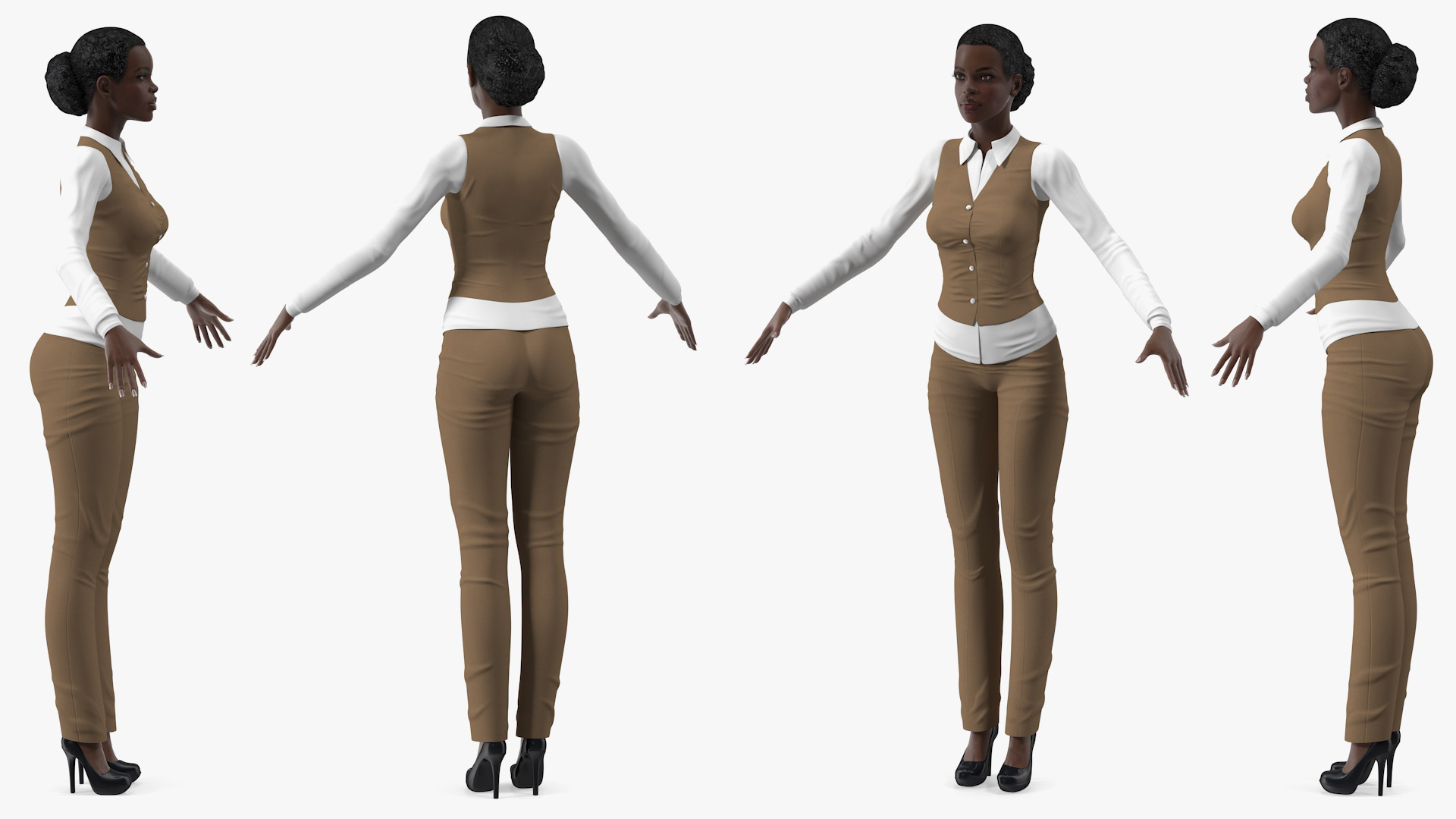 Dark Skin Business Style Woman Rigged 3D