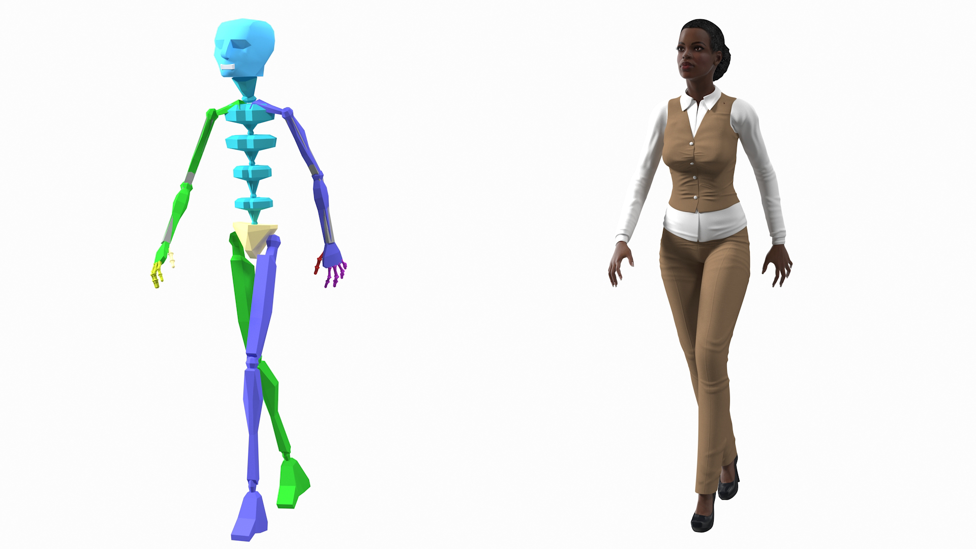 Dark Skin Business Style Woman Rigged 3D