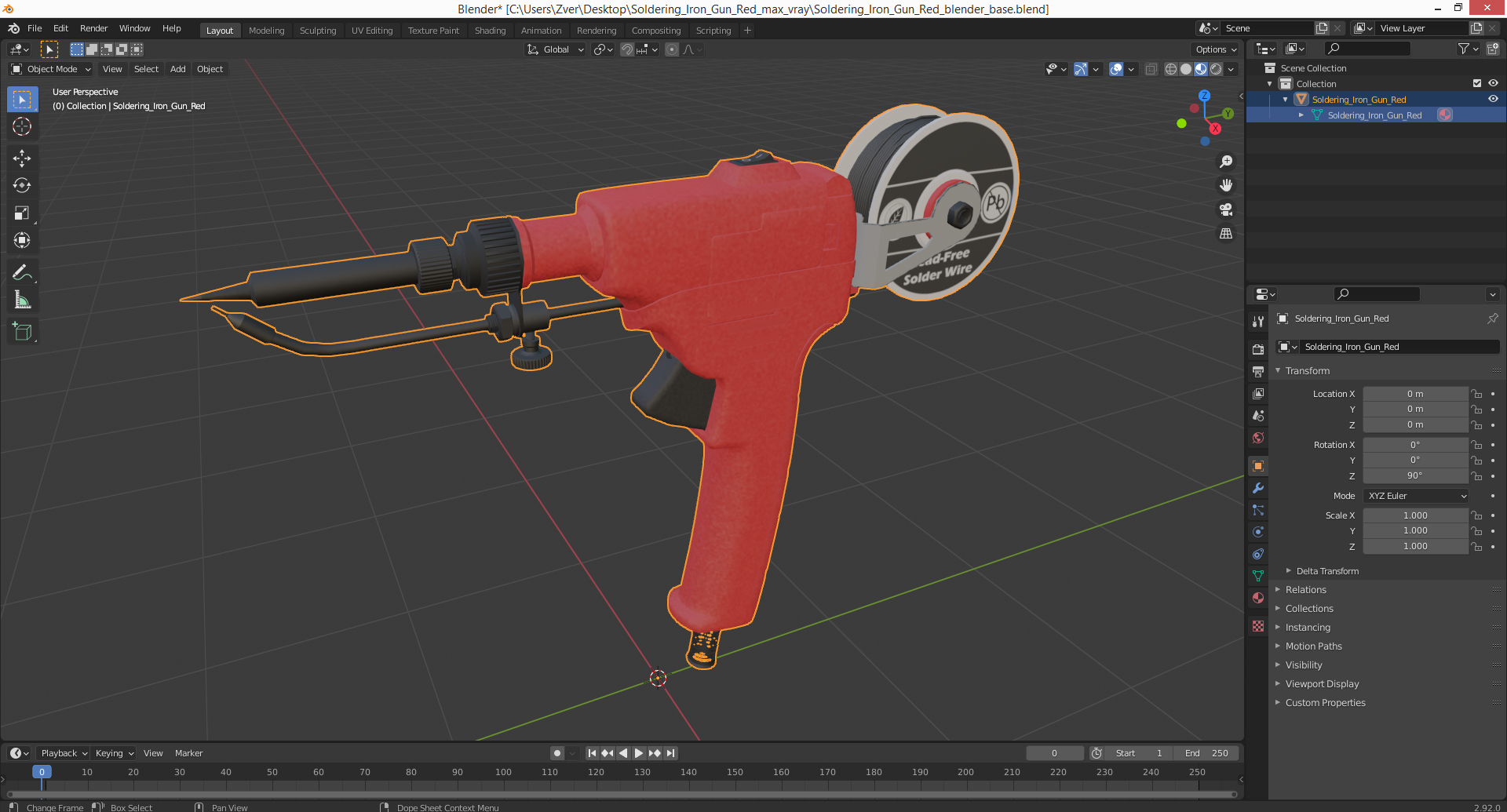 Soldering Iron Gun Red 3D