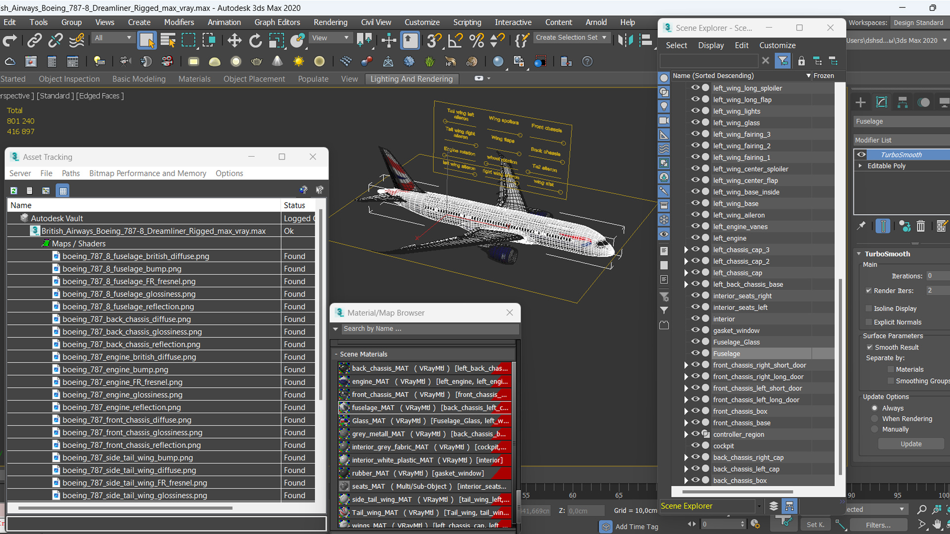 3D British Airways Boeing 787-8 Dreamliner Rigged