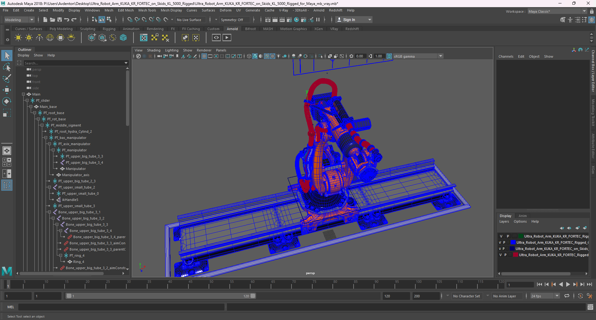 3D Ultra Robot Arm KUKA KR FORTEC On Skids KL 5000 Rigged for Maya model