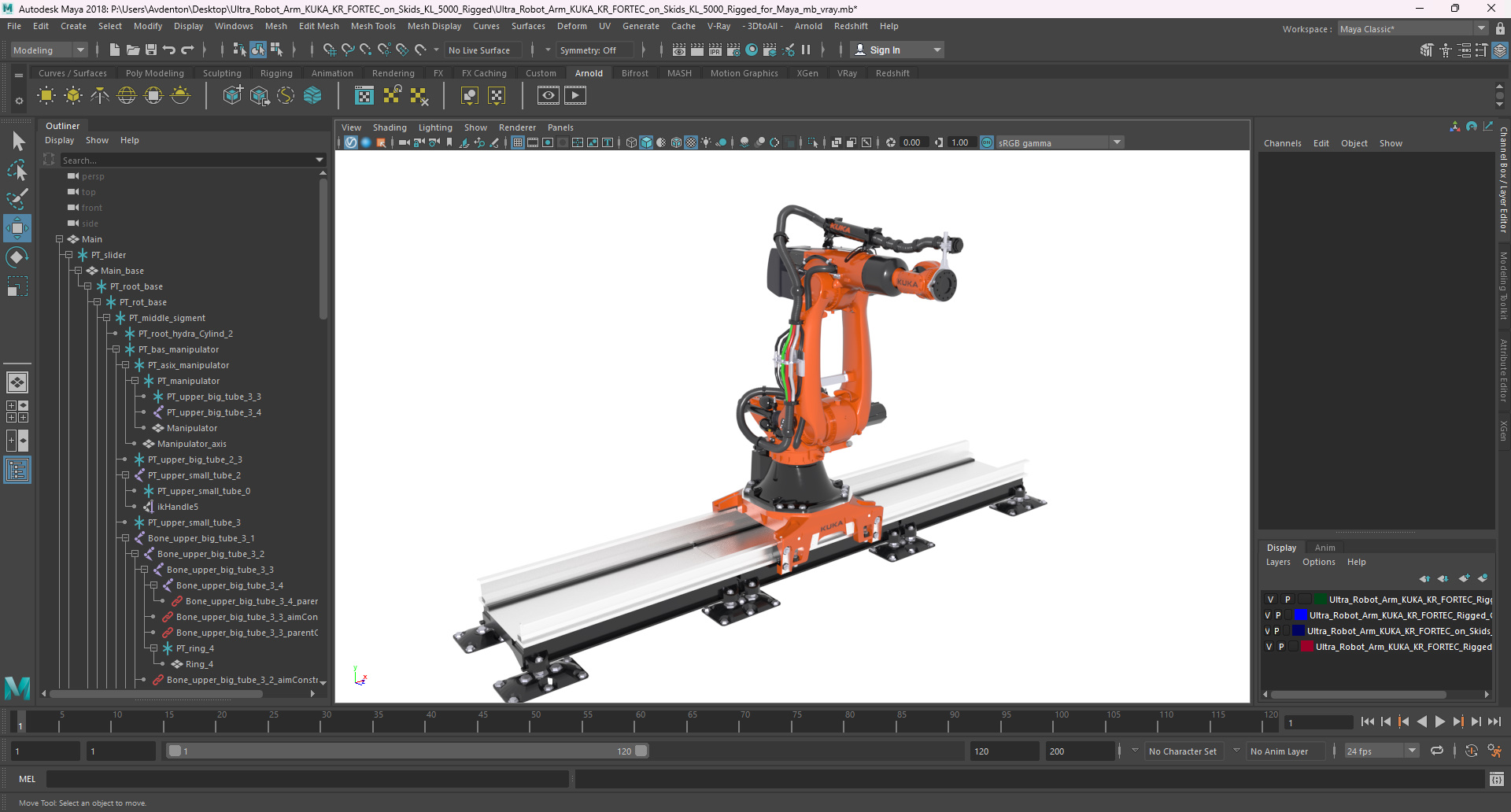3D Ultra Robot Arm KUKA KR FORTEC On Skids KL 5000 Rigged for Maya model