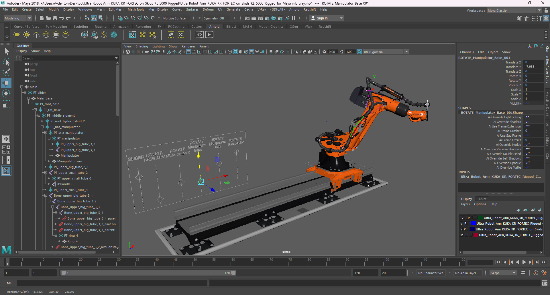 3D Ultra Robot Arm KUKA KR FORTEC On Skids KL 5000 Rigged for Maya model
