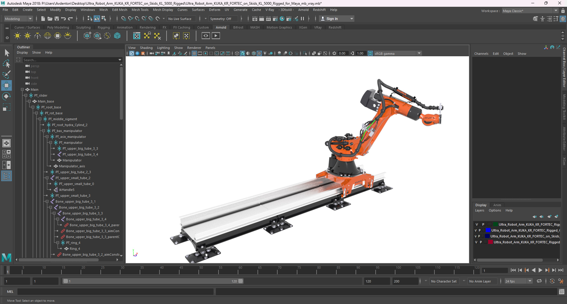 3D Ultra Robot Arm KUKA KR FORTEC On Skids KL 5000 Rigged for Maya model