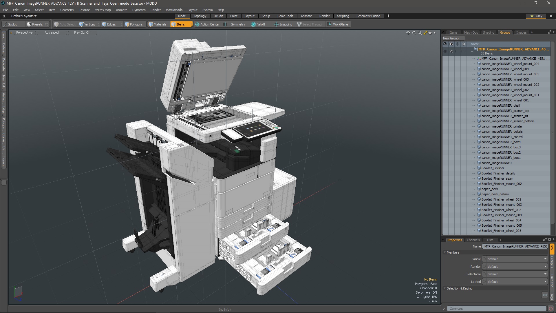 3D MFP Canon ImageRUNNER ADVANCE 4551i II Scanner and Trays Open