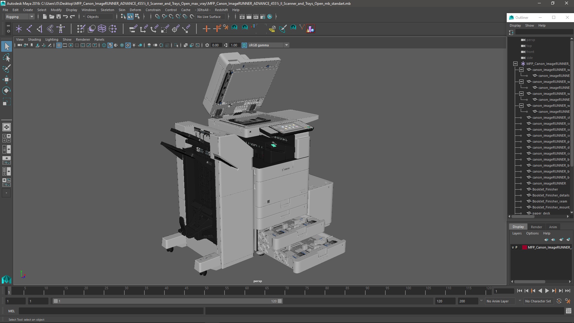 3D MFP Canon ImageRUNNER ADVANCE 4551i II Scanner and Trays Open