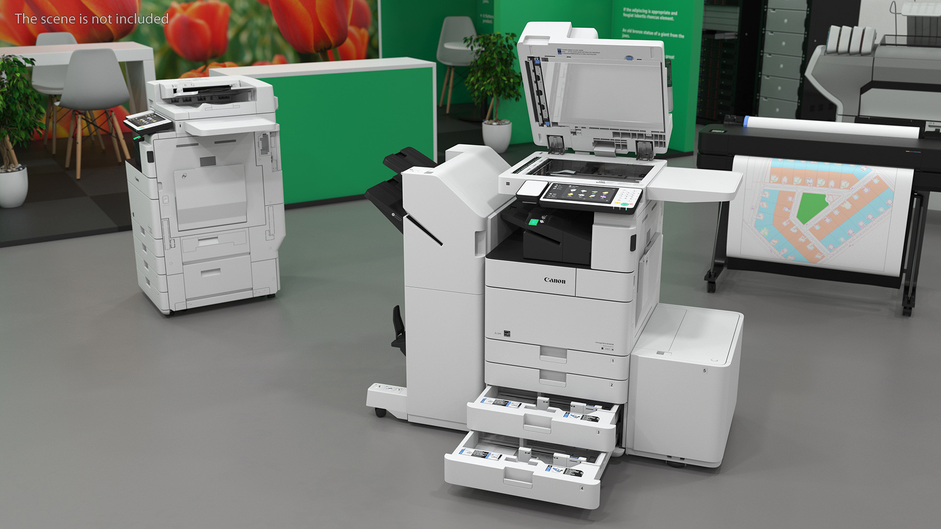 3D MFP Canon ImageRUNNER ADVANCE 4551i II Scanner and Trays Open
