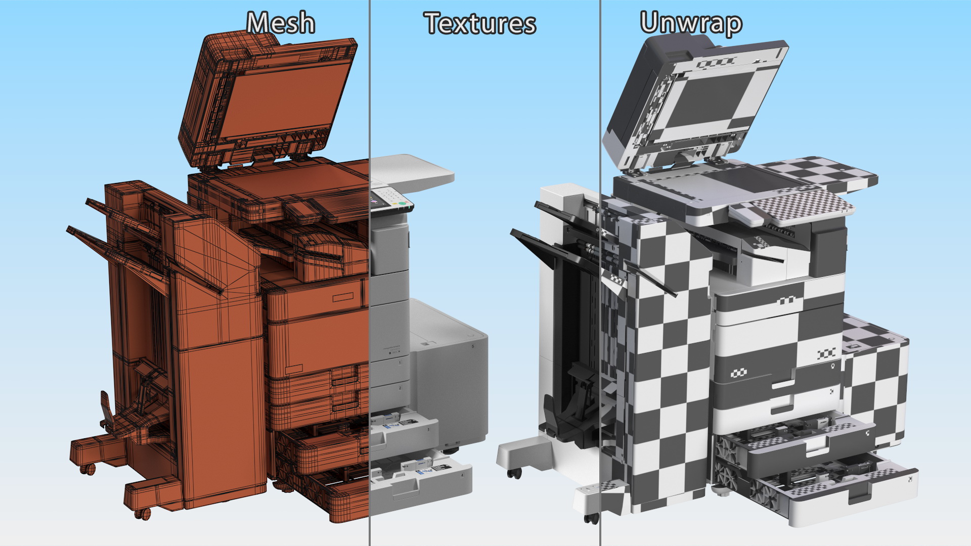 3D MFP Canon ImageRUNNER ADVANCE 4551i II Scanner and Trays Open