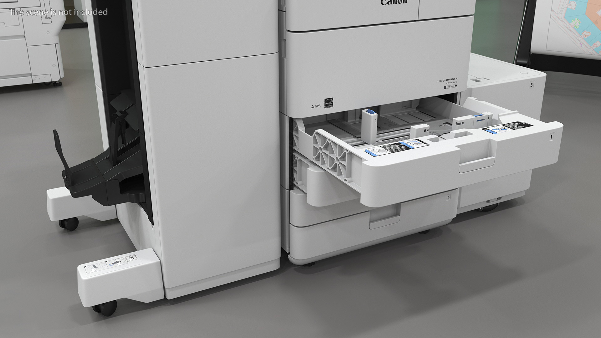 3D MFP Canon ImageRUNNER ADVANCE 4551i II Scanner and Trays Open