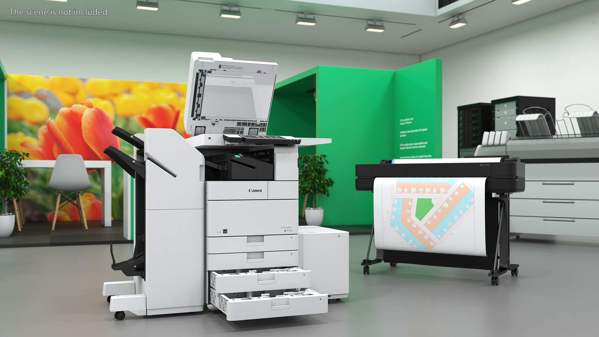 3D MFP Canon ImageRUNNER ADVANCE 4551i II Scanner and Trays Open