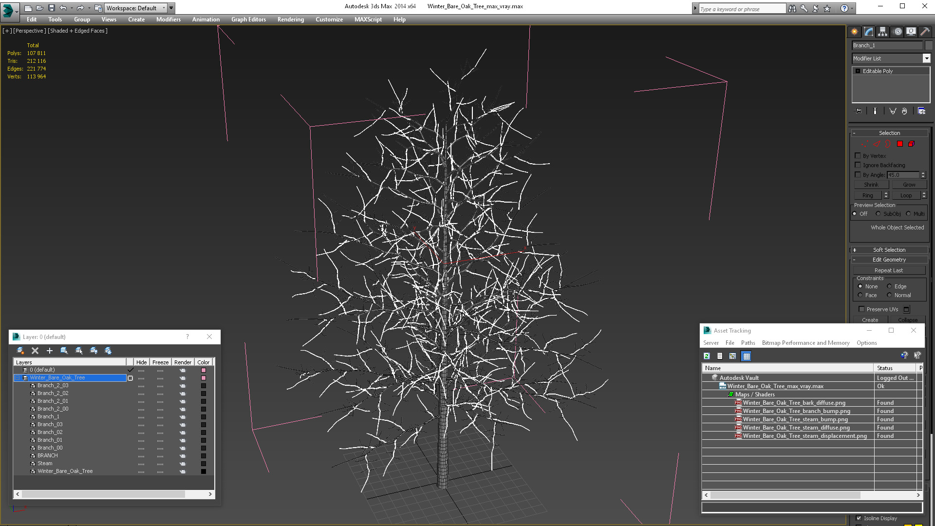 3D model Winter Bare Oak Tree