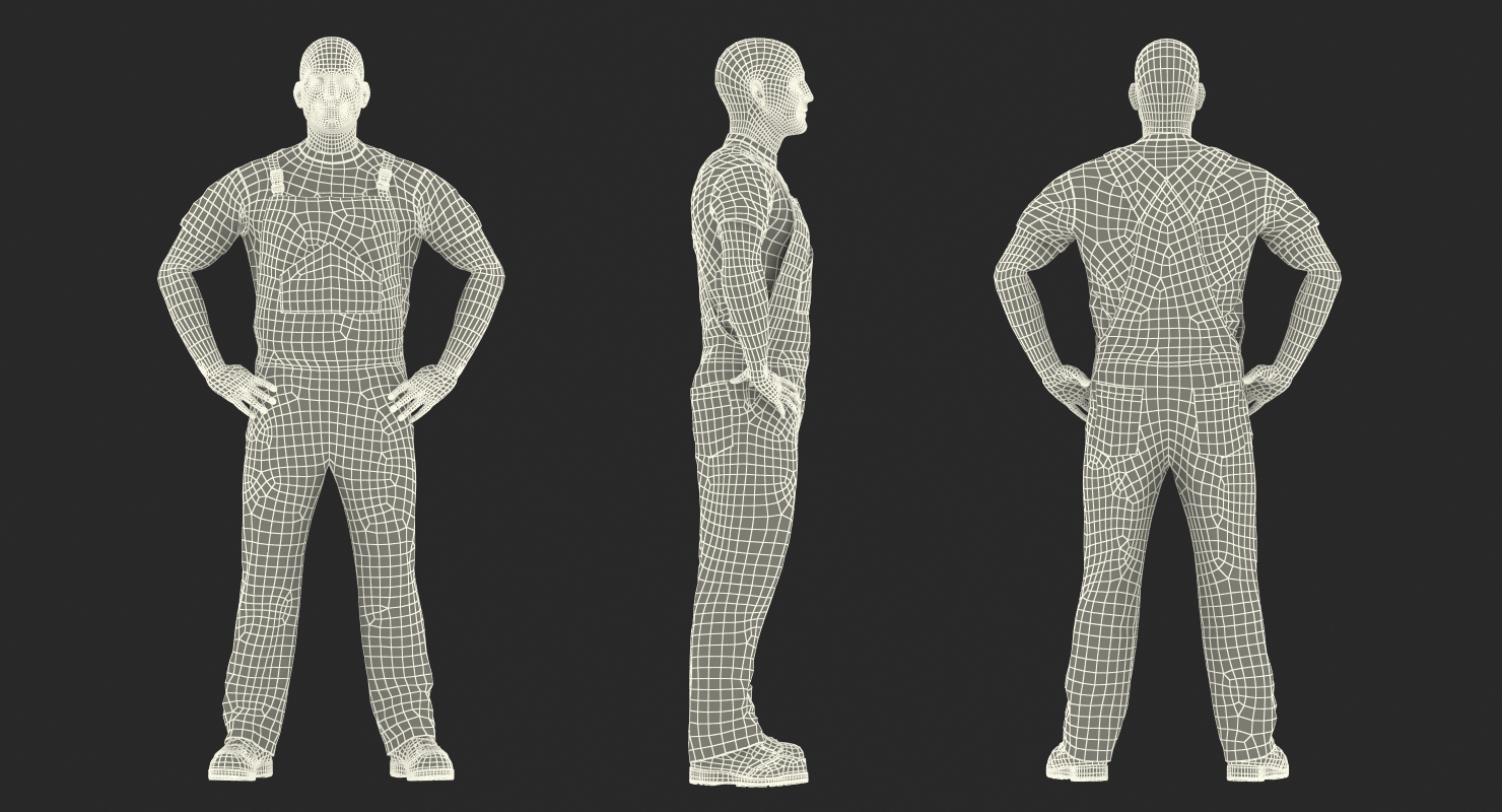 Construction Worker Black Uniform Standing Pose 3D