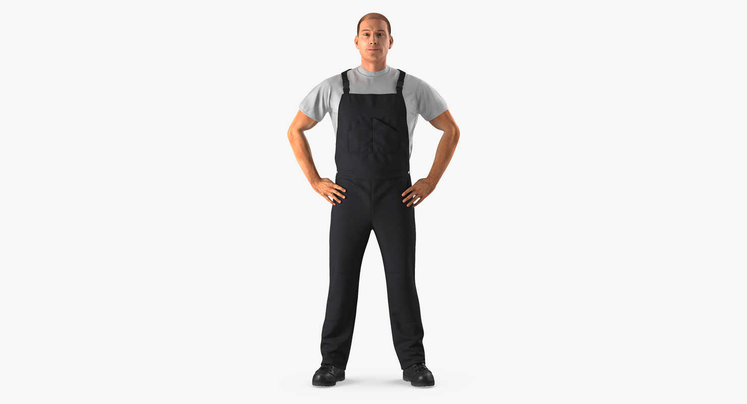 Construction Worker Black Uniform Standing Pose 3D