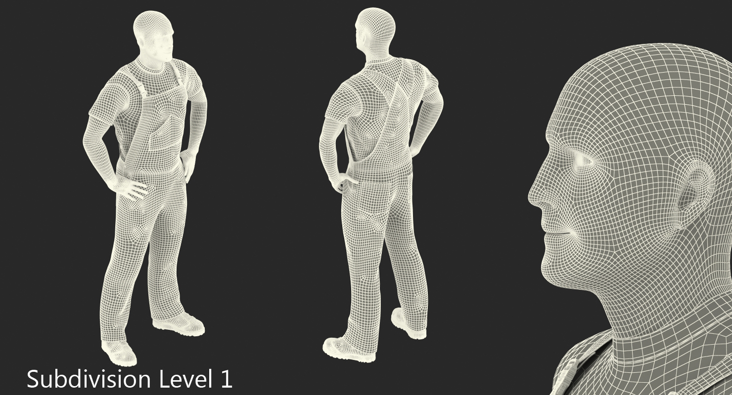 Construction Worker Black Uniform Standing Pose 3D