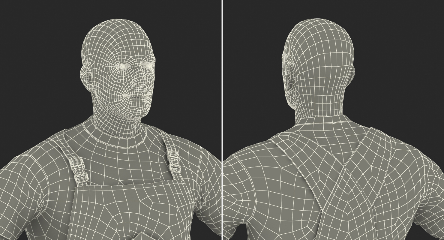 Construction Worker Black Uniform Standing Pose 3D