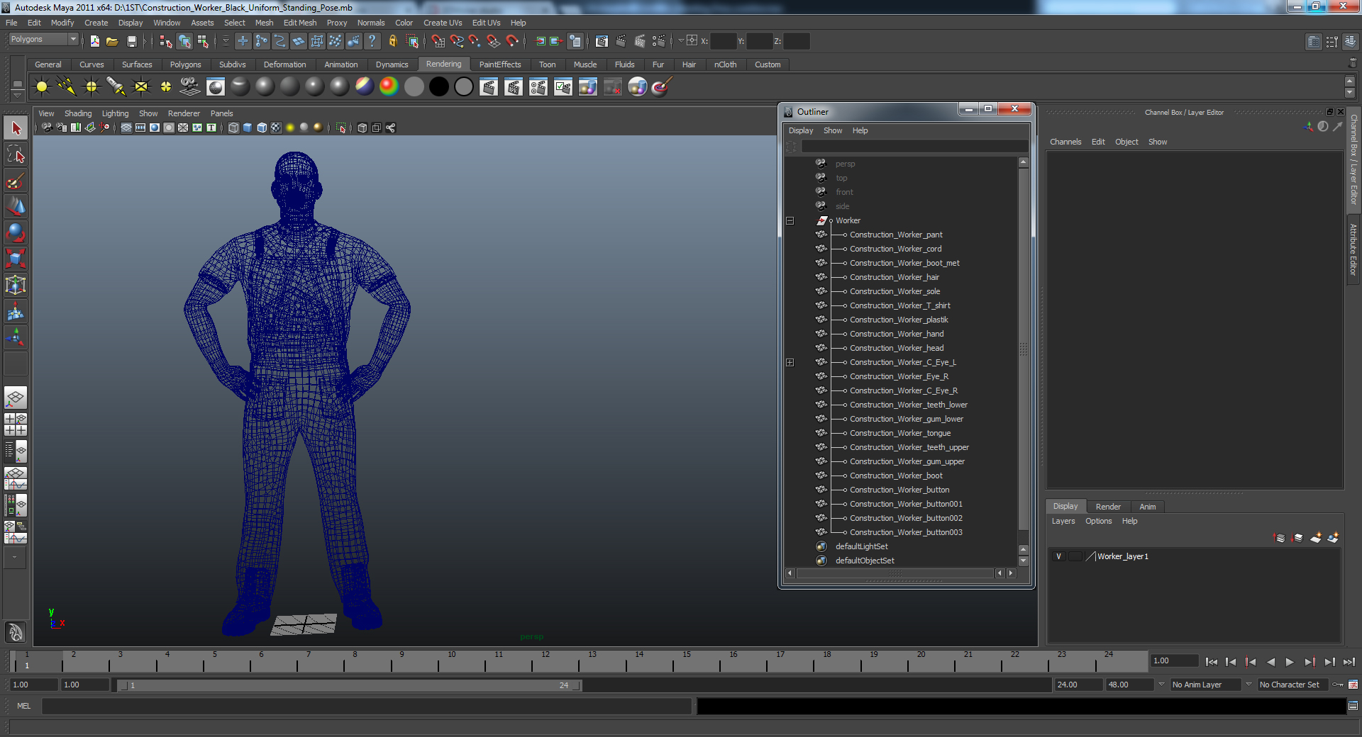 Construction Worker Black Uniform Standing Pose 3D
