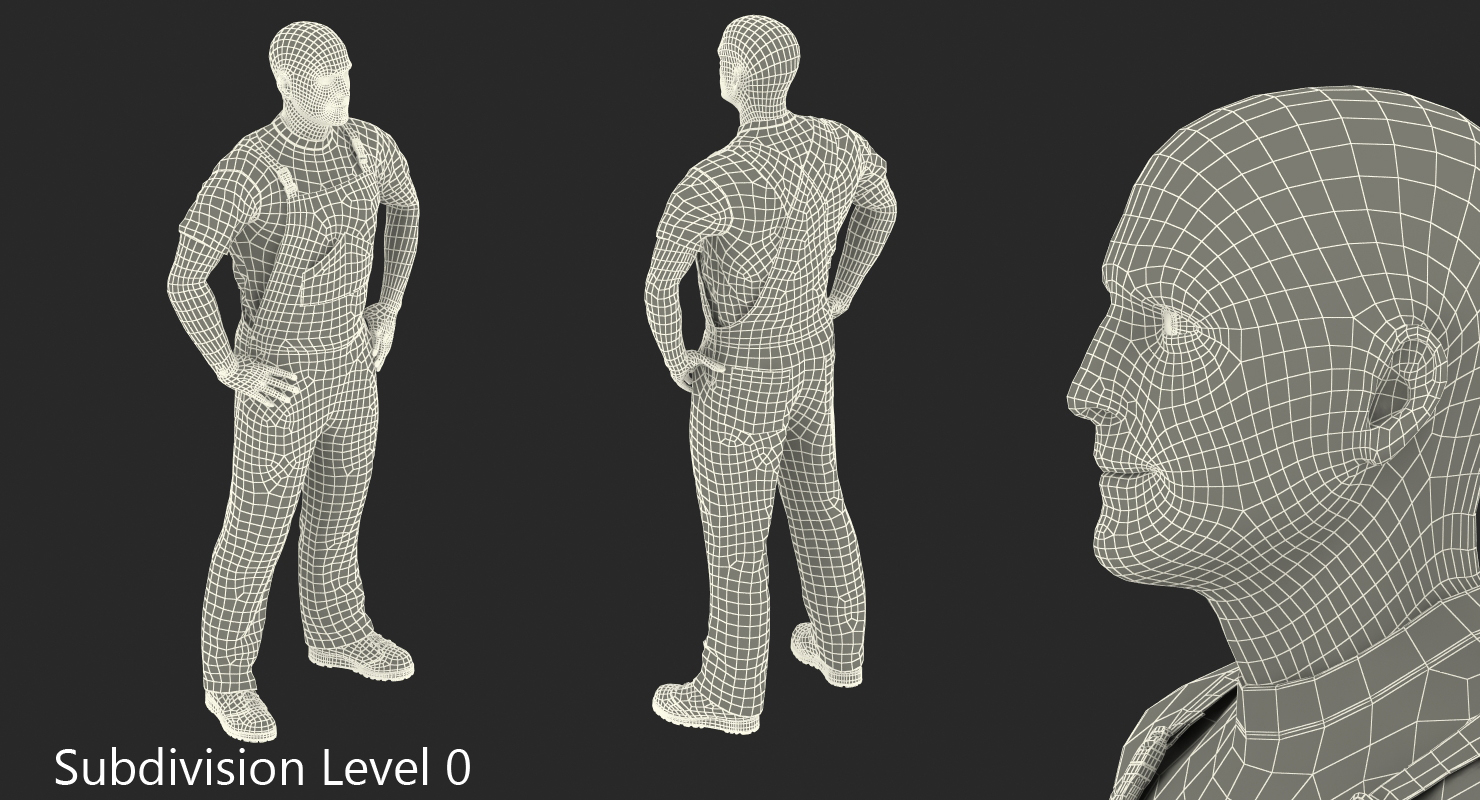 Construction Worker Black Uniform Standing Pose 3D
