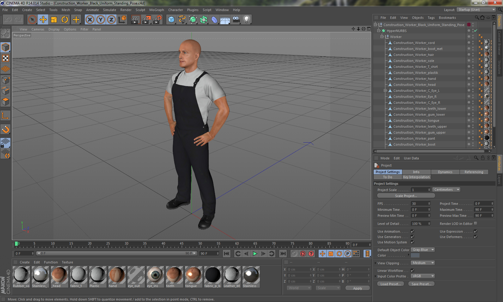 Construction Worker Black Uniform Standing Pose 3D