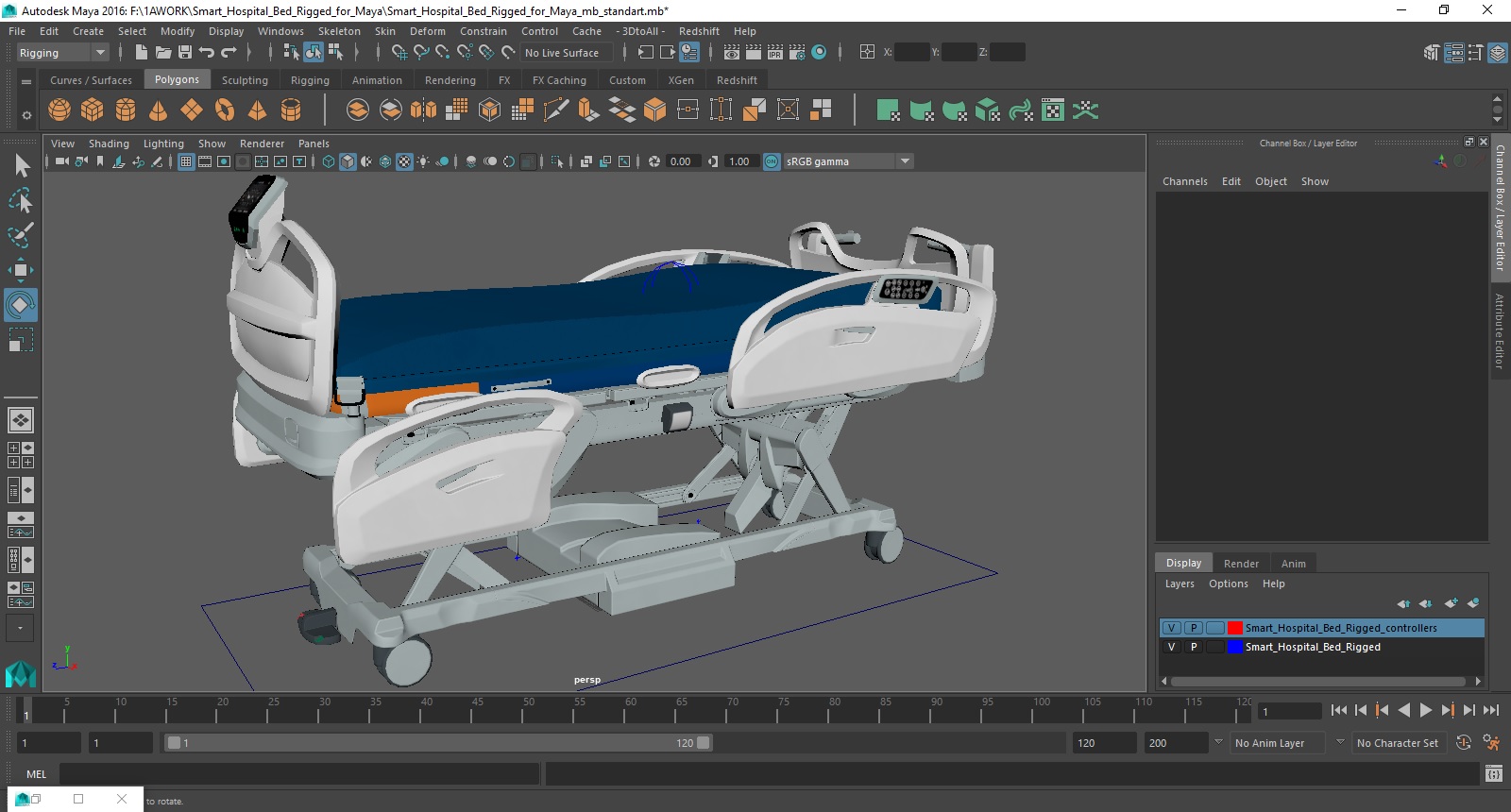 Smart Hospital Bed Rigged for Maya 3D model