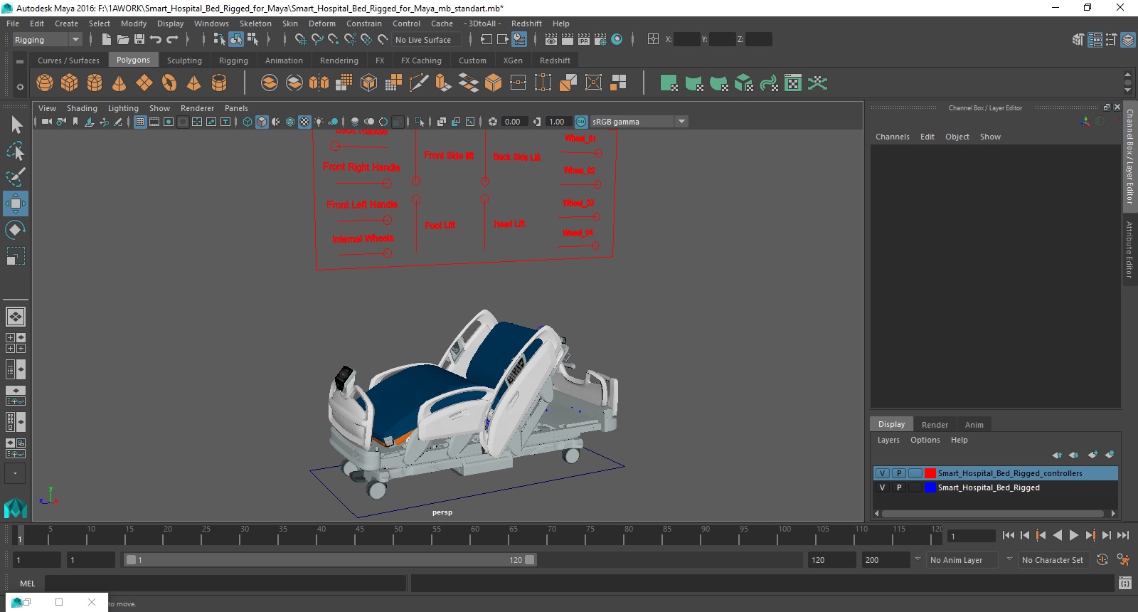 Smart Hospital Bed Rigged for Maya 3D model