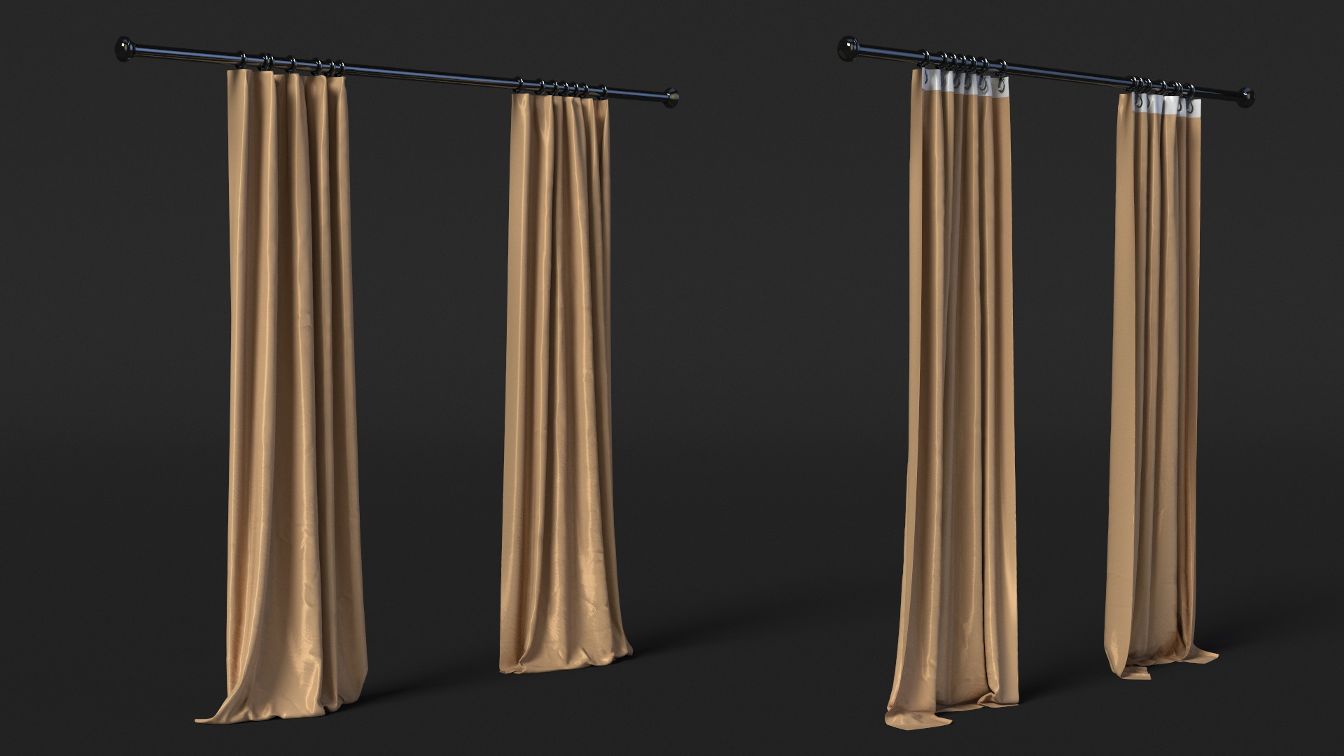 Classic Curtain Set with Metal Rod 3D model