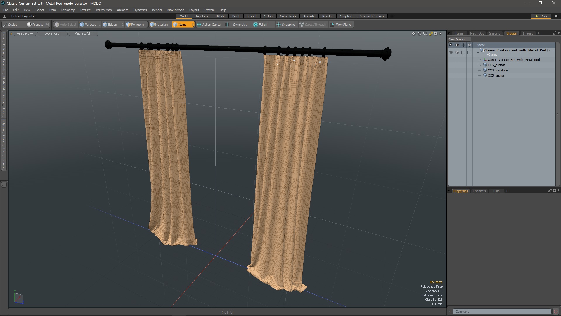 Classic Curtain Set with Metal Rod 3D model