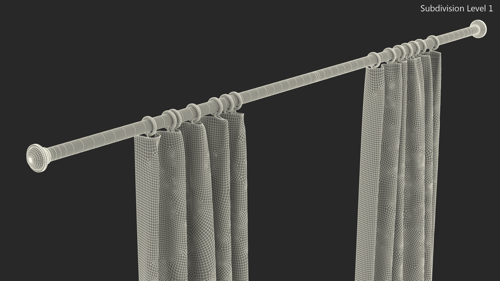 Classic Curtain Set with Metal Rod 3D model