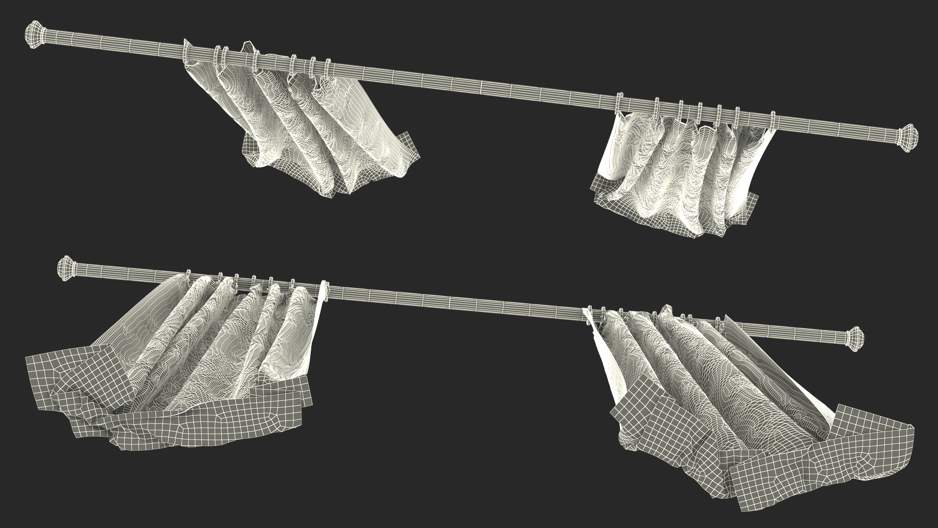 Classic Curtain Set with Metal Rod 3D model