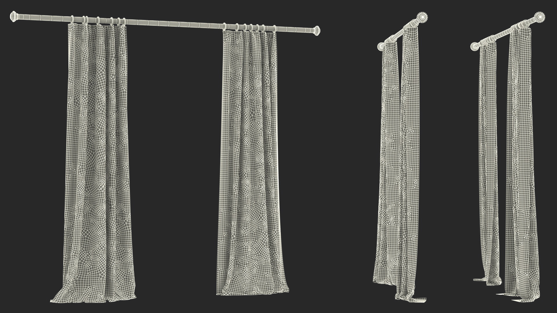 Classic Curtain Set with Metal Rod 3D model