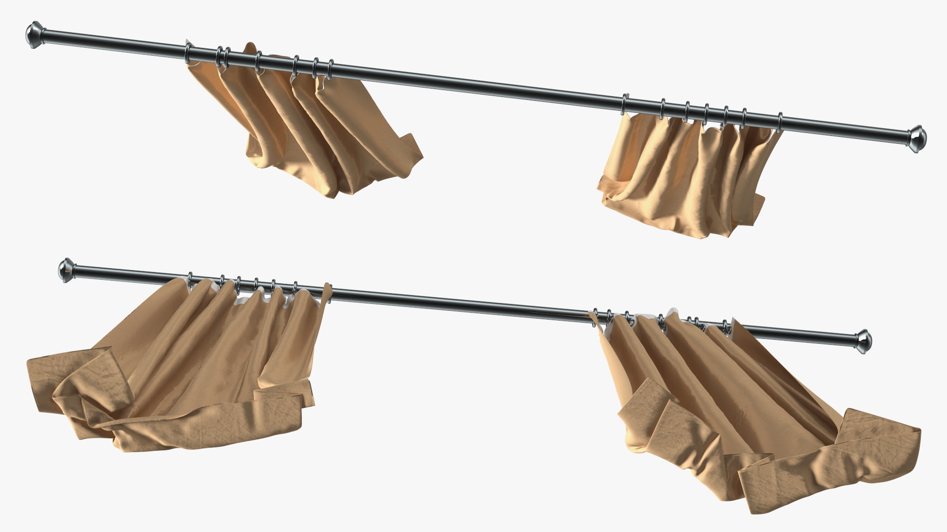 Classic Curtain Set with Metal Rod 3D model