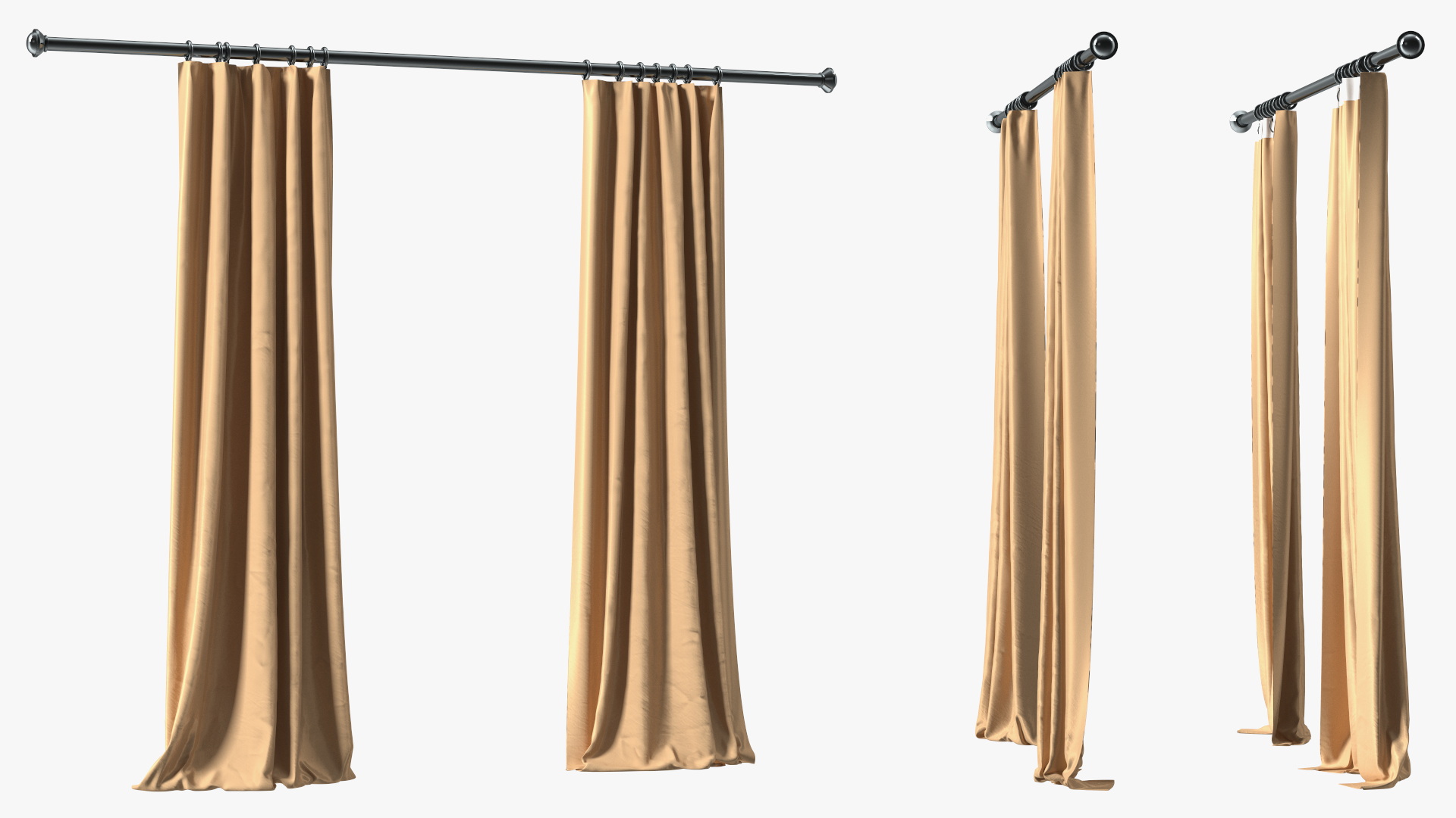 Classic Curtain Set with Metal Rod 3D model