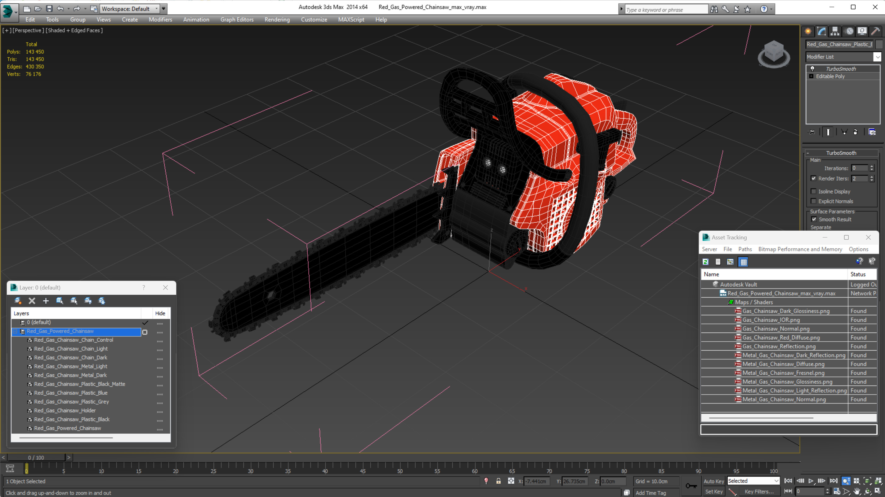 Red Gas Powered Chainsaw 3D model