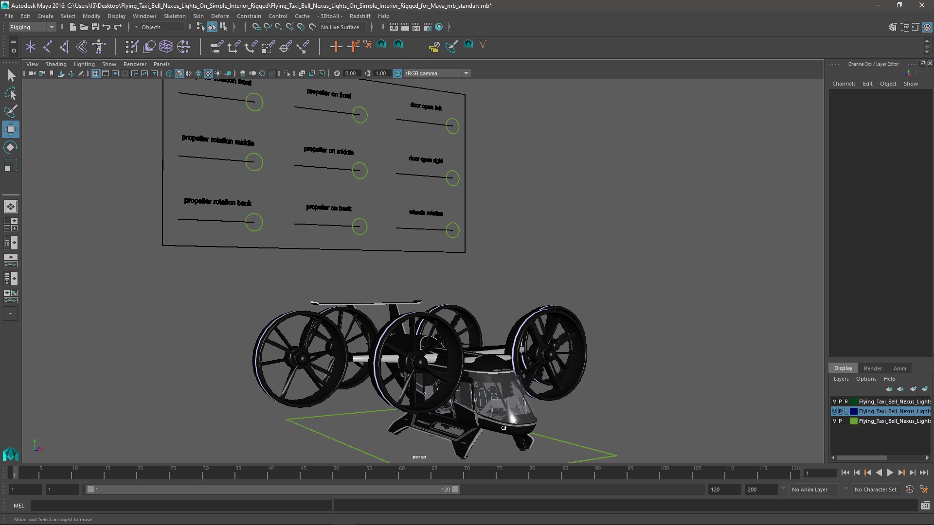Flying Taxi Bell Nexus Lights On Simple Interior Rigged for Maya 3D model