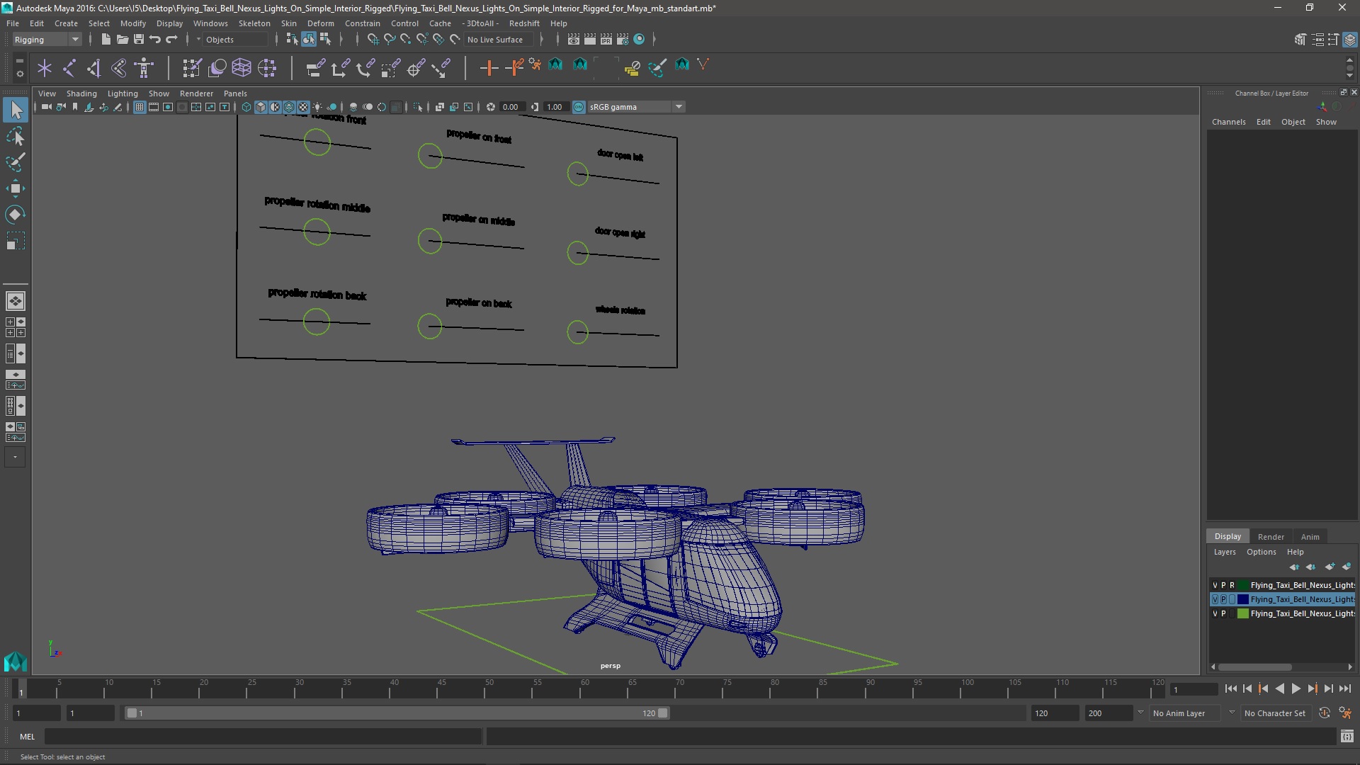 Flying Taxi Bell Nexus Lights On Simple Interior Rigged for Maya 3D model