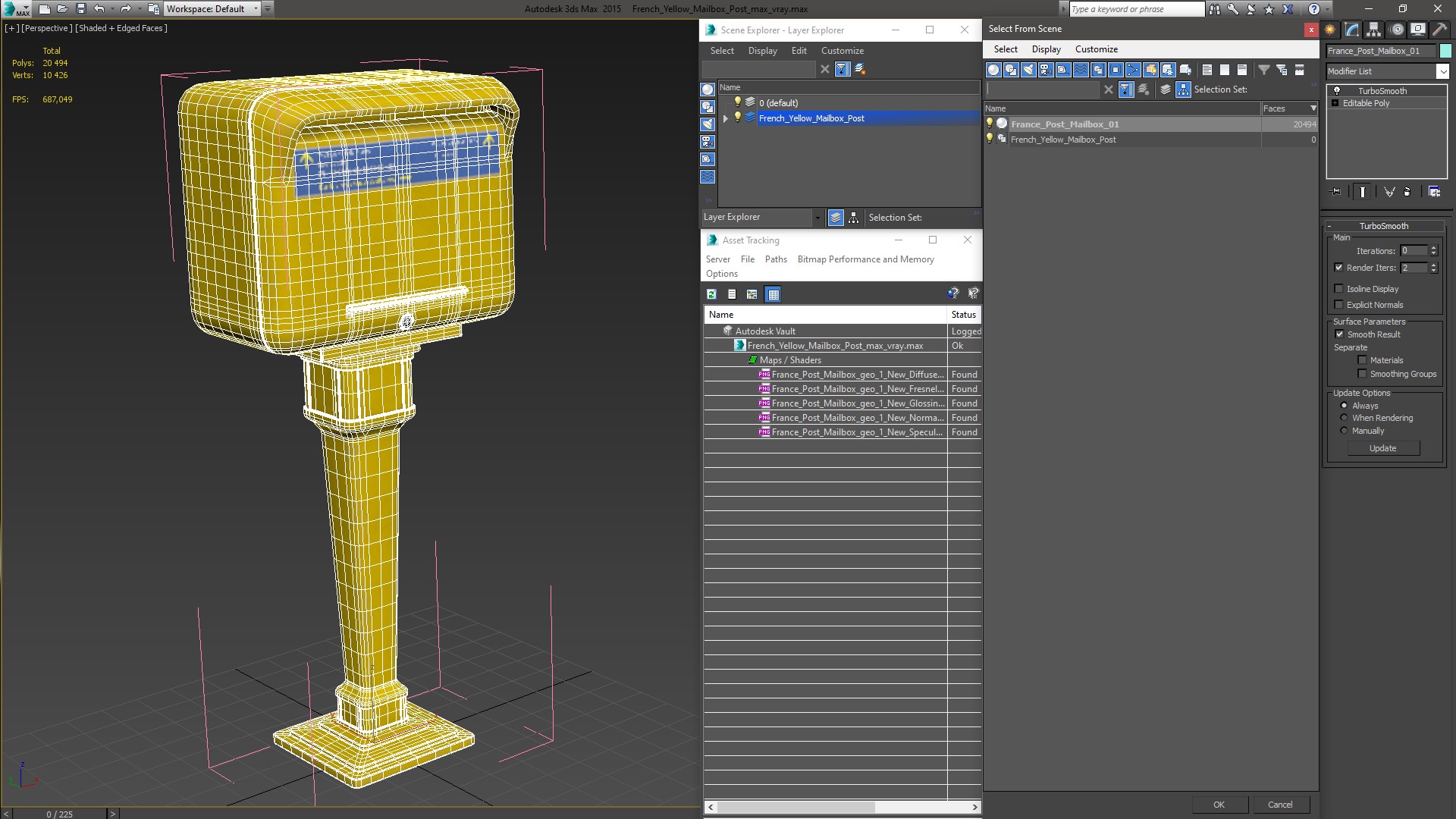 3D French Yellow Mailbox Post