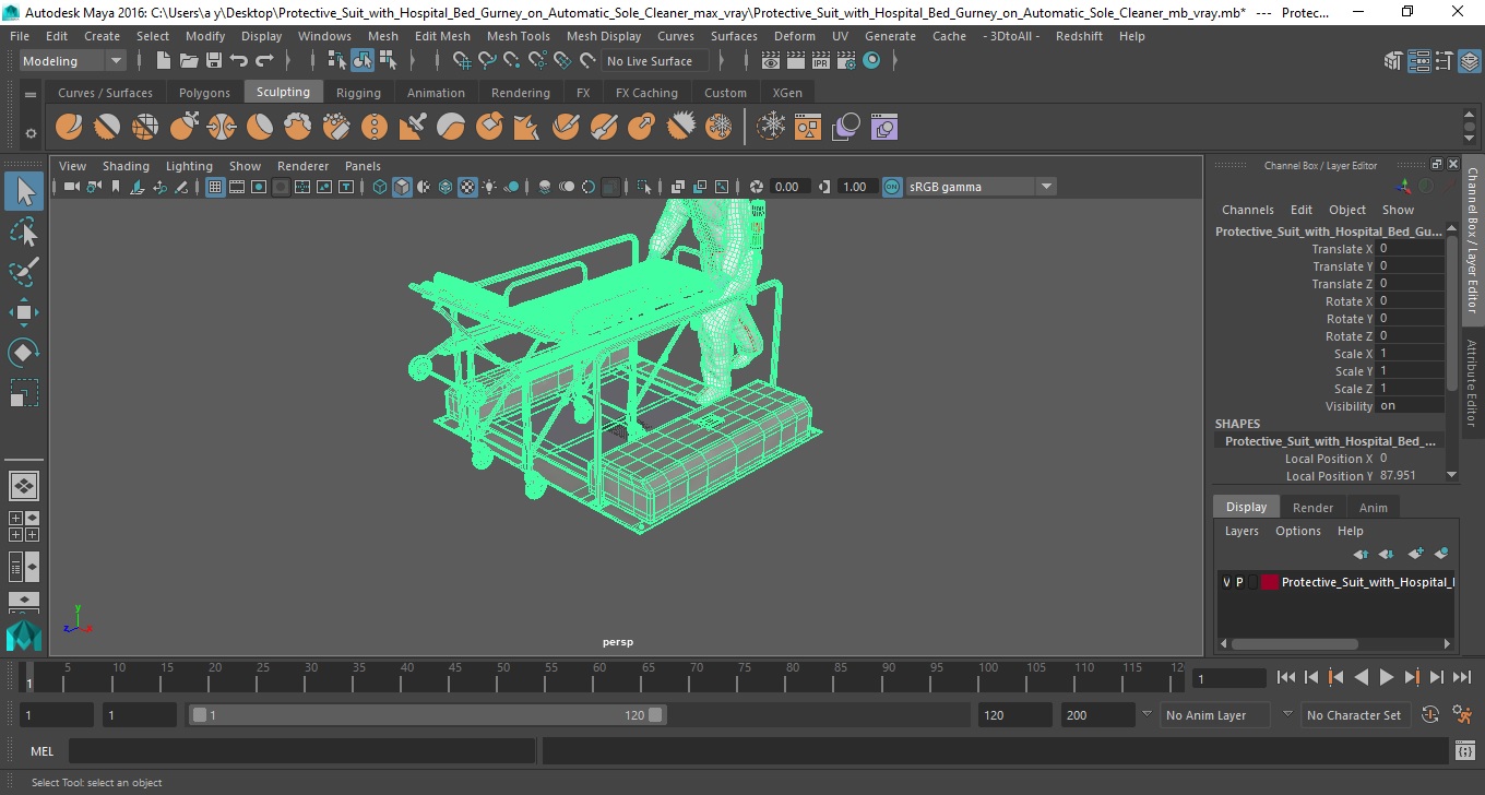 3D Protective Suit with Hospital Bed Gurney on Automatic Sole Cleaner