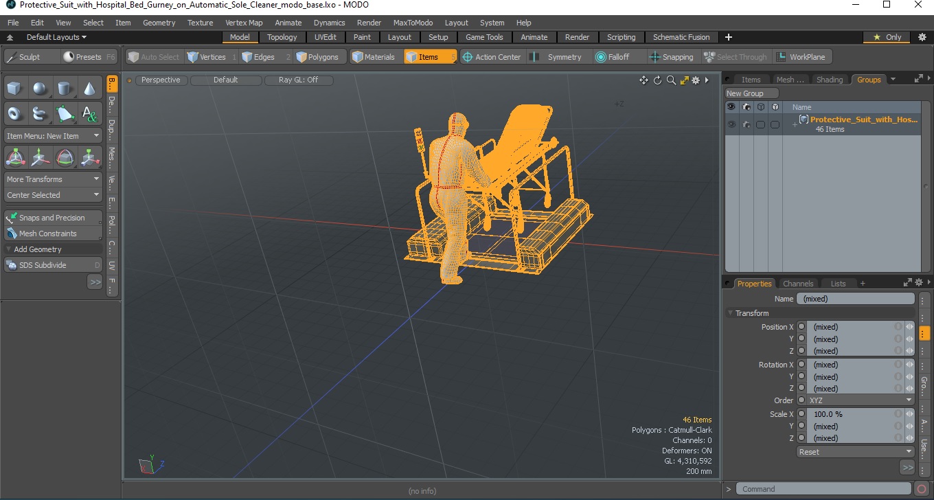 3D Protective Suit with Hospital Bed Gurney on Automatic Sole Cleaner