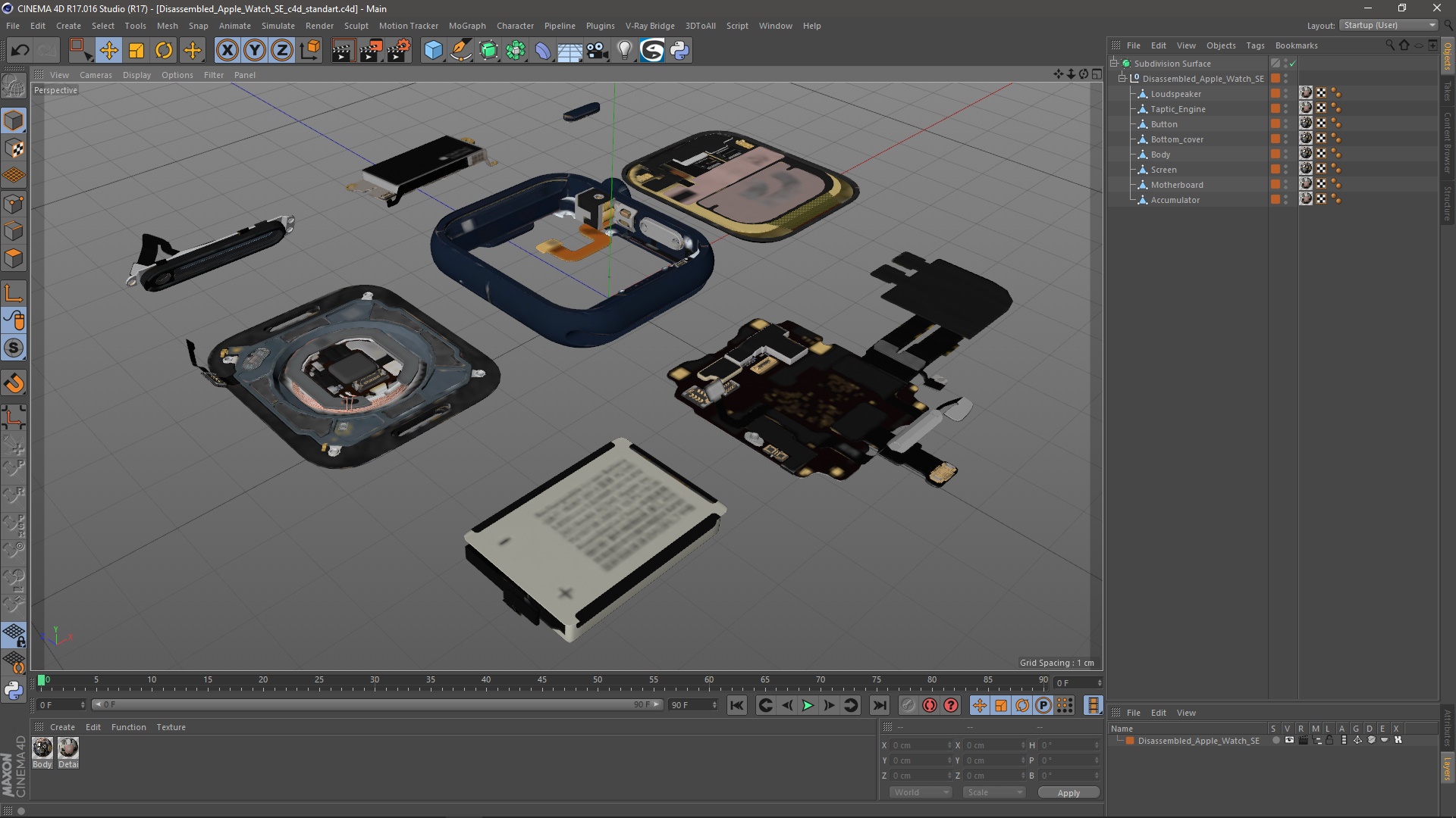 Disassembled Apple Watch SE 3D