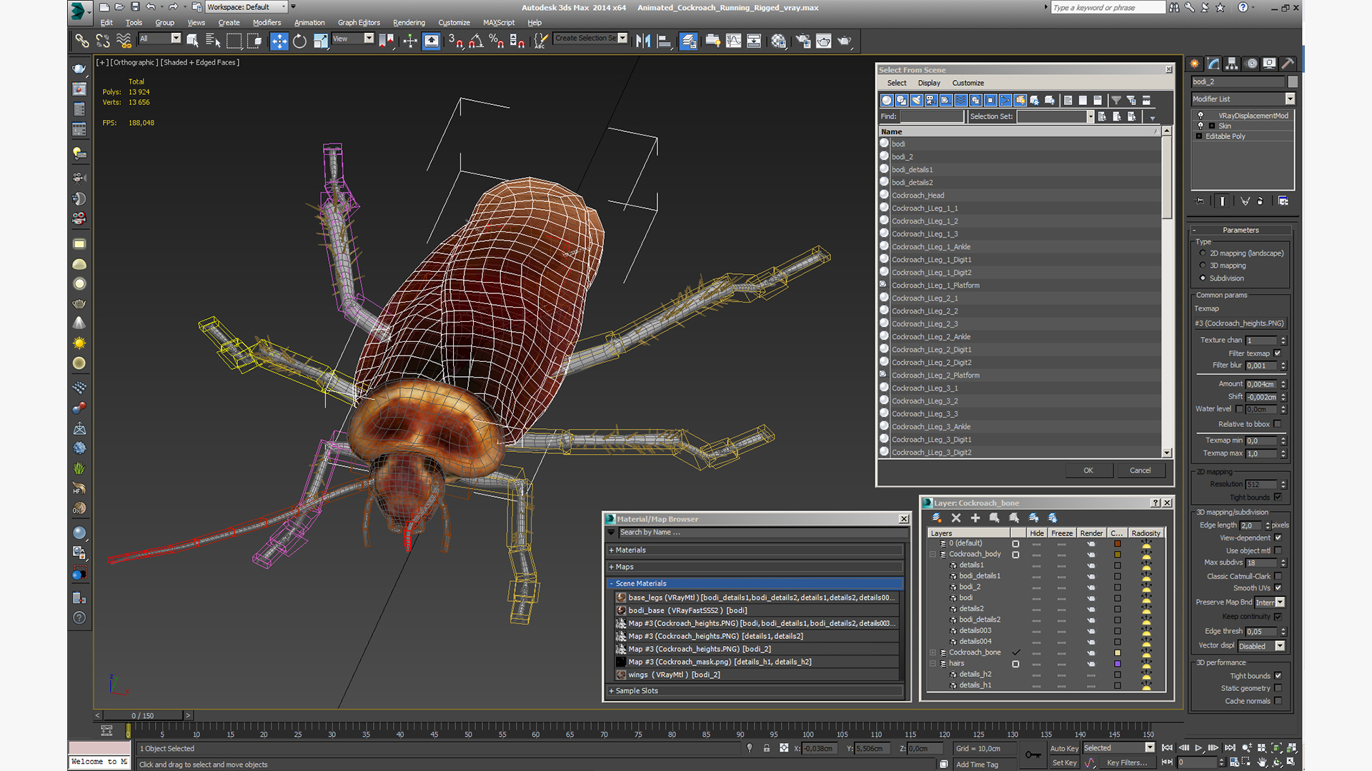 Animated Cockroach Running Rigged for Cinema 4D 3D