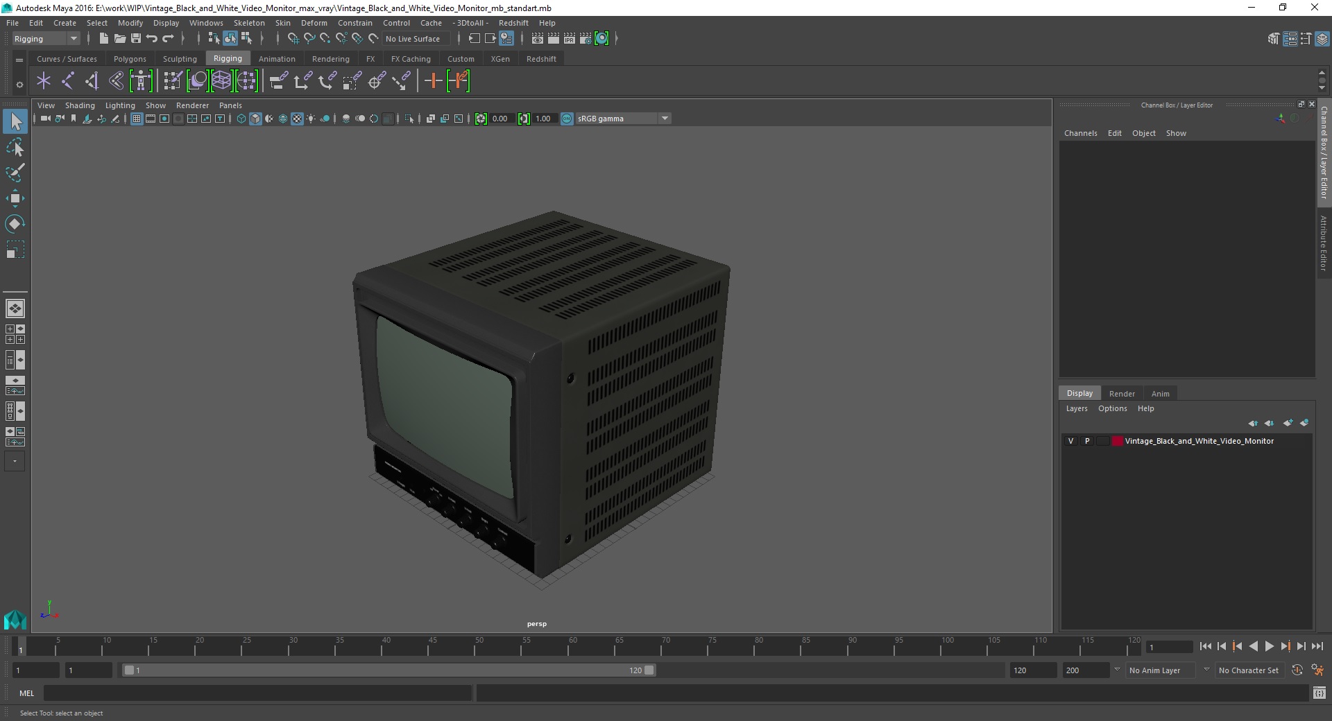 Vintage Black And White Video Monitor 3D