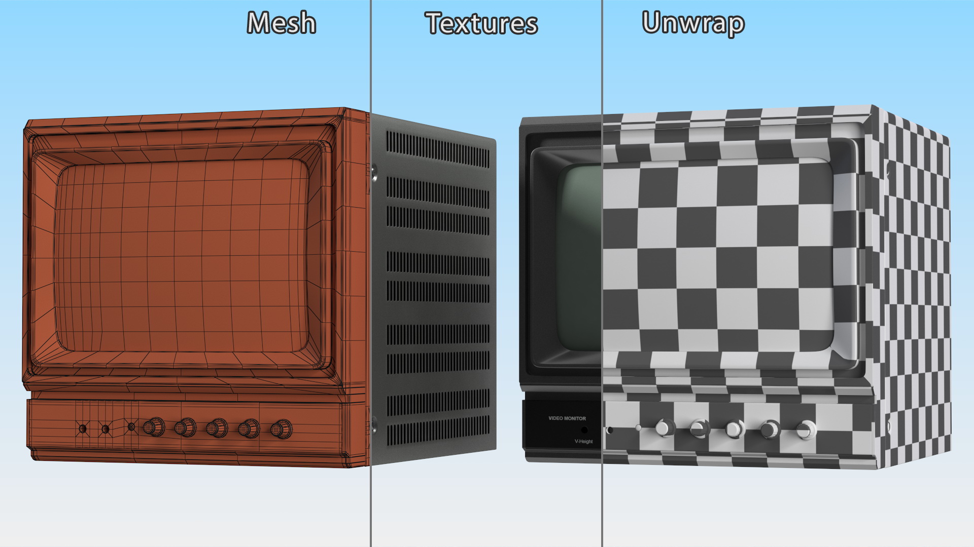 Vintage Black And White Video Monitor 3D