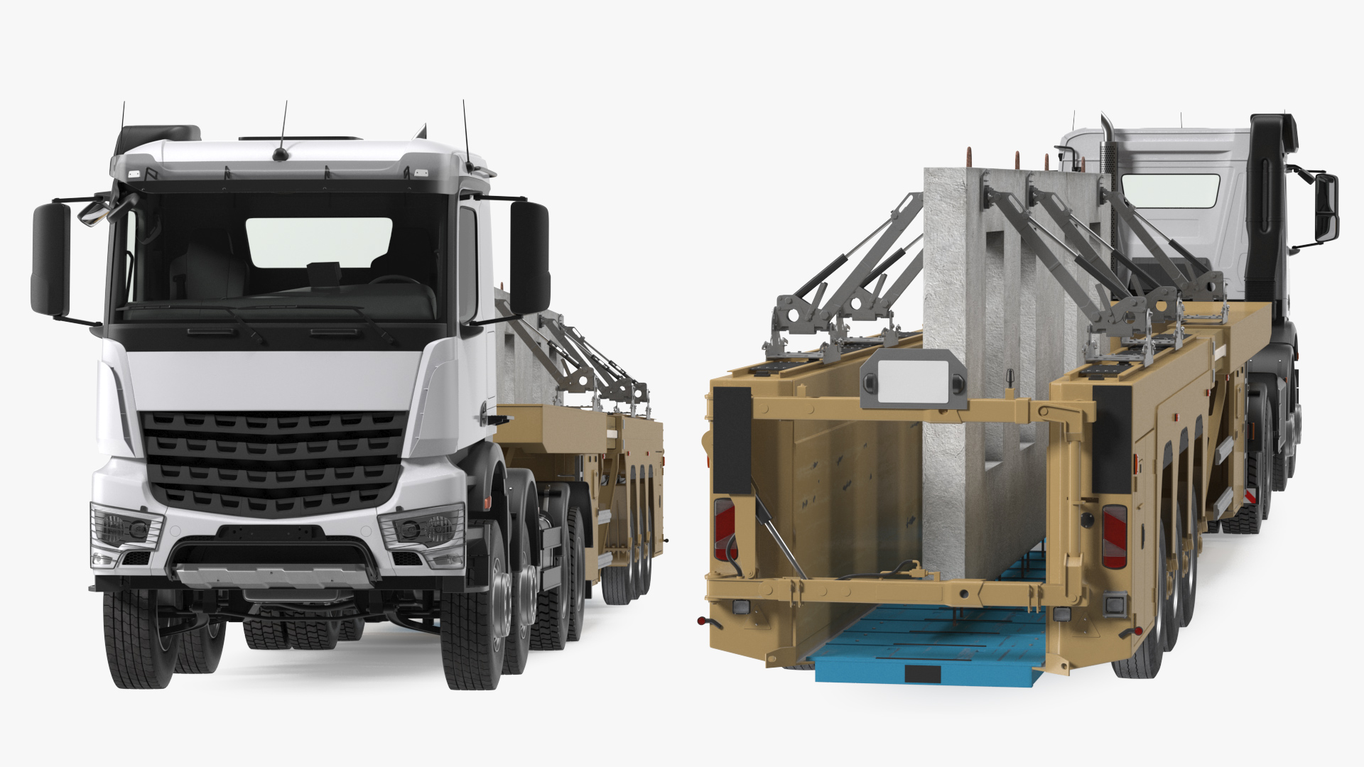 3D Truck with Concrete Panel Semi Trailer model
