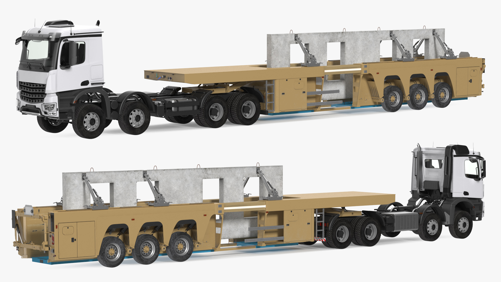 3D Truck with Concrete Panel Semi Trailer model