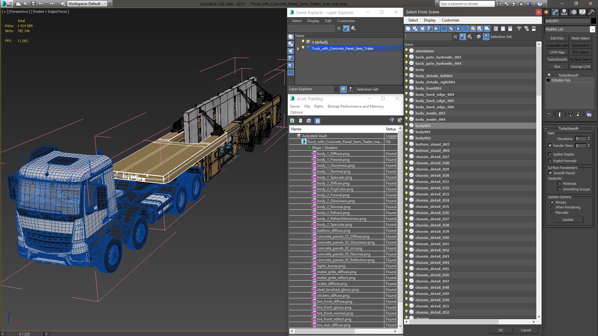 3D Truck with Concrete Panel Semi Trailer model